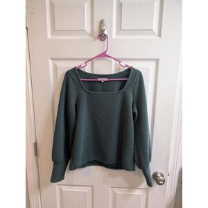 Madewell Square Neck Long Sleeve Ribbed Knit Top Green -  Size M